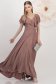 Rochie lunga din georgette cu sclipici roz pudra in clos cu volanas pe linia decolteului - StarShinerS 3 - StarShinerS.ro