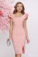 Rochie din stofa elastica roz pudra tip creion cu volanase la umeri si nasturi decorativi 1 - StarShinerS.ro