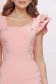 Rochie din stofa elastica roz pudra tip creion cu volanase la umeri si nasturi decorativi 3 - StarShinerS.ro