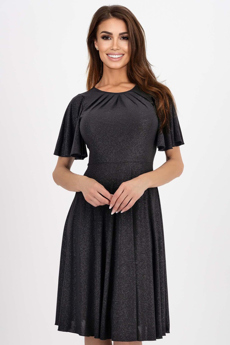 Rochie din lycra cu sclipici neagra in clos cu maneci tip fluture - StarShinerS - Rochii-Dama.ro