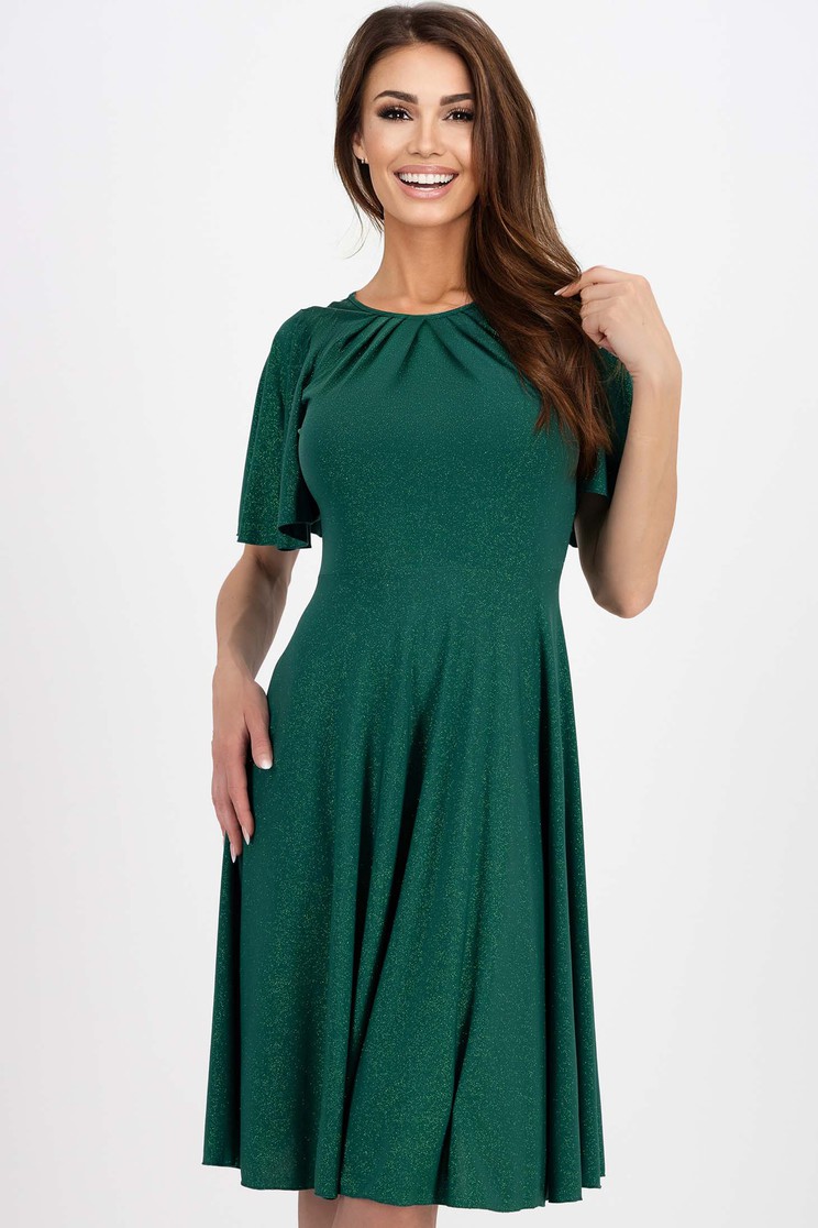 Rochie cu maneca scurta din lycra cu sclipici verde in clos cu maneci tip fluture - StarShinerS