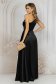 Rochie lunga din tafta elastica neagra in clos accesorizata cu brosa maxi florala 2 - StarShinerS.ro