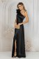 Rochie lunga din tafta elastica neagra in clos accesorizata cu brosa maxi florala 1 - StarShinerS.ro