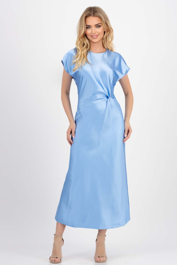 Rochie din satin albastru-deschis in clos - Rochii-Dama.ro