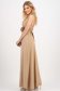 Rochie din material fluid bej in clos cu elastic in talie accesorizata cu brosa florala 3 - StarShinerS.ro