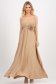 Rochie din material fluid bej in clos cu elastic in talie accesorizata cu brosa florala 2 - StarShinerS.ro