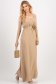 Rochie din material fluid bej in clos cu elastic in talie accesorizata cu brosa florala 1 - StarShinerS.ro