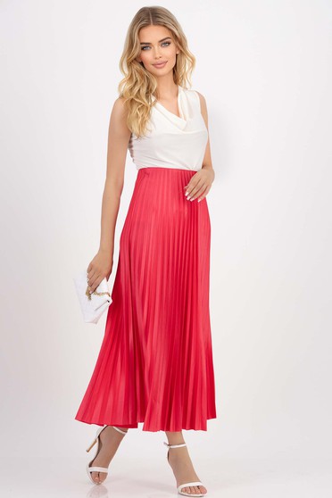 Fusta fuchsia plisata din lycra midi in clos cu elastic in talie