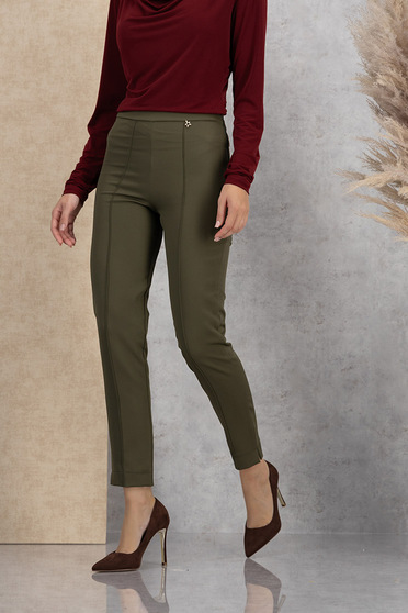 Pantaloni din stofa usor elastica kaki conici cu talie inalta - StarShinerS