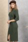 Rochie din tricot kaki midi tip creion cu guler inalt si slit frontal - StarShinerS 2 - StarShinerS.ro