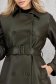Palton din piele ecologica khaki cu un croi drept accesorizat cu cordon 7 - StarShinerS.ro