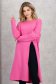 Pulover lung tricotat roz cu croi larg si slit frontal 1 - StarShinerS.ro