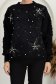 Pulover din tricot negru cu croi larg si aplicatii florale cu perle 4 - StarShinerS.ro