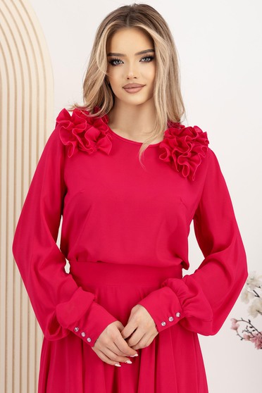 Bluze damă – Colecția 2025, Bluza dama din voal fuchsia cu croi larg si volanase la umeri - StarShinerS - StarShinerS.ro