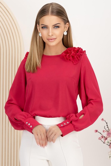 Bluza dama din voal fuchsia cu croi larg si volanase la umeri - StarShinerS