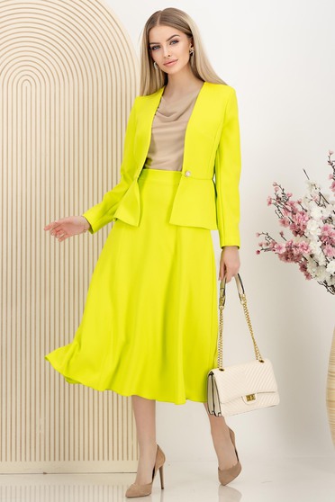 Fuste Midi, Fusta din stofa premium elastica verde lime midi in clos cu talie inalta - StarShinerS - StarShinerS.ro