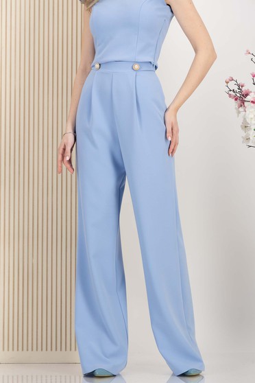 Pantaloni lungi din stofa premium elastica albastru-deschis evazati cu buzunare laterale - StarShinerS