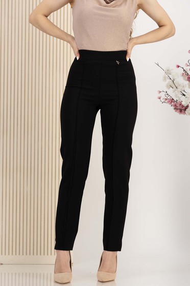 Pantaloni lungi din stofa premium elastica negri conici cu talie inalta - StarShinerS