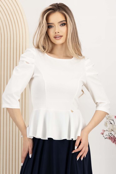 Bluza dama din crep alba mulata cu peplum si umeri bufanti - StarShinerS