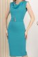 Rochie din crep turcoaz midi tip creion cu decolteu cazut - StarShinerS 5 - StarShinerS.ro