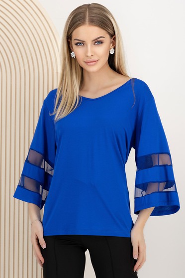 Bluze damă – Colecția 2025 - Pagina 3, Bluza dama din lycra albastra cu croi larg si maneci decorative - StarShinerS.ro