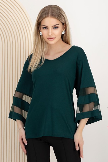 Bluze damă – Colecția 2025 - Pagina 3, Bluza dama din lycra verde-inchis cu croi larg si maneci decorative - StarShinerS.ro
