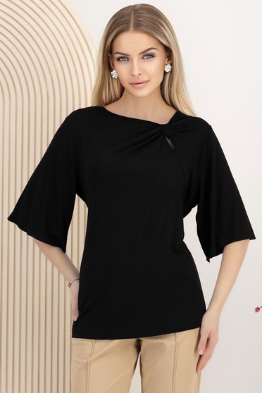 Bluze damă – Colecția 2025, Bluza dama din lycra neagra cu croi larg si detaliu frontal tip fundita - StarShinerS.ro