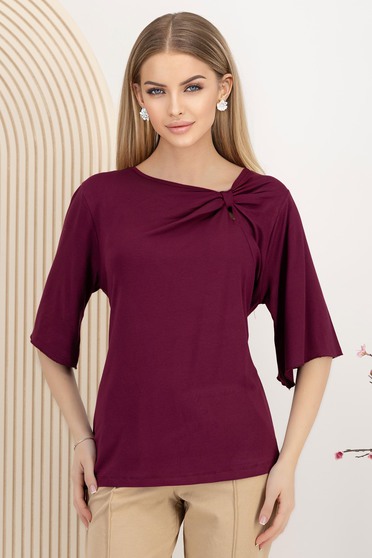 Bluze damă – Colecția 2025, Bluza dama din lycra visinie cu croi larg si detaliu frontal tip fundita - StarShinerS.ro