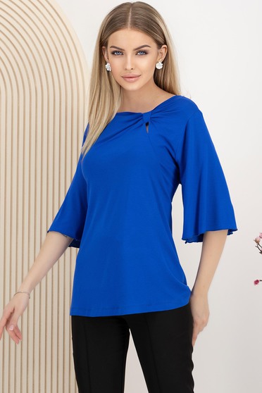 Bluze damă – Colecția 2025, Bluza dama din lycra albastra cu croi larg si detaliu frontal tip fundita - StarShinerS.ro