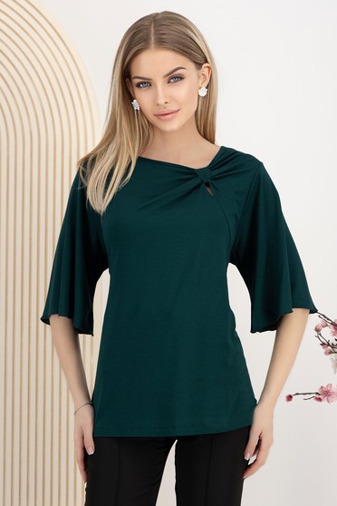 Bluze damă – Colecția 2025, Bluza dama din lycra verde-inchis cu croi larg si detaliu frontal tip fundita - StarShinerS.ro