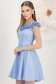 Rochie din stofa elastica cu sclipici albastru-deschis scurta in clos cu umeri goi si volanase pe linia decolteului - StarShinerS 2 - StarShinerS.ro