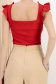 Body din bumbac elastic rosu mulat cu volanase la maneca 4 - StarShinerS.ro