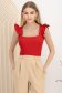Body din bumbac elastic rosu mulat cu volanase la maneca 1 - StarShinerS.ro