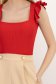 Body din bumbac elastic rosu mulat cu volanase la maneca 5 - StarShinerS.ro