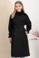Trench lung din fas negru cu croi larg accesorizat cu cordon 2 - StarShinerS.ro
