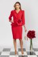 Rochie din stofa rosie midi tip creion cu peplum si brosa florala 1 - StarShinerS.ro