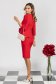 Rochie din stofa rosie midi tip creion cu peplum si brosa florala 3 - StarShinerS.ro