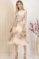 Rochie din stofa elastica bej midi in clos cu accesoriu tip curea si buzunare laterale 3 - StarShinerS.ro