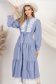 Rochie tip camasa din poplin albastra midi cu maneci bufante si aplicatii de dantela 2 - StarShinerS.ro