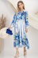 Rochie din material fluid albastra midi in clos cu elastic in talie accesorizata cu brosa si cordon 4 - StarShinerS.ro