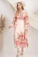 Rochie din material fluid roz midi in clos cu elastic in talie accesorizata cu brosa si cordon 3 - StarShinerS.ro