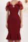 Rochie din stofa elastica visinie midi tip creion cu volanas la baza rochiei - StarShinerS 4 - StarShinerS.ro
