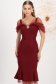 Rochie din stofa elastica visinie midi tip creion cu volanas la baza rochiei - StarShinerS 1 - StarShinerS.ro