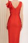 Rochie din stofa elastica cu sclipici rosie pana la genunchi tip creion - StarShinerS 5 - StarShinerS.ro