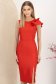 Rochie din stofa elastica cu sclipici rosie pana la genunchi tip creion - StarShinerS 1 - StarShinerS.ro
