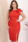 Rochie din stofa elastica cu sclipici rosie pana la genunchi tip creion cu volanas pe umar - StarShinerS 1 - StarShinerS.ro