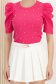 Bluza dama din bumbac roz mulata cu umeri bufanti si perle aplicate 4 - StarShinerS.ro