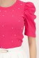 Bluza dama din bumbac roz mulata cu umeri bufanti si perle aplicate 6 - StarShinerS.ro