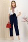 Pantaloni lungi din stofa elastica bleumarin cu elastic in talie si cordon detasabil cu floare maxi 2 - StarShinerS.ro