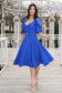 Rochie din stofa elastica cu sclipici albastra midi in clos cu maneci bufante - StarShinerS 1 - StarShinerS.ro